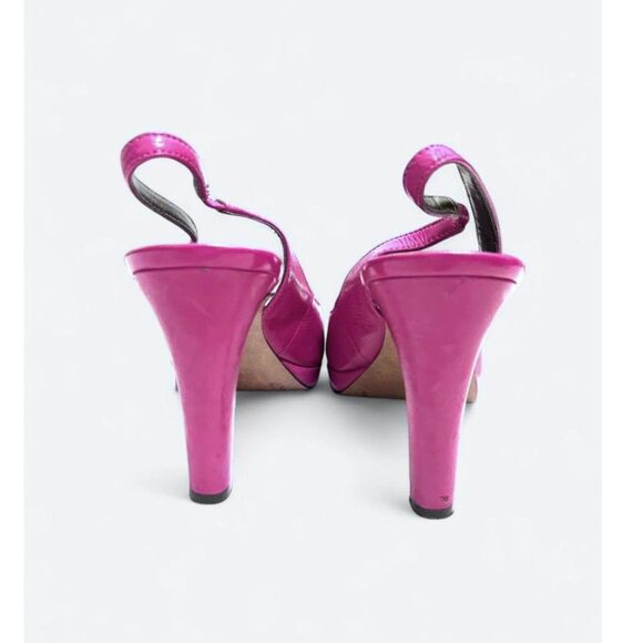 Vintage Elie Tahari Magenta Leather Peep Toe Slingback Platform Heels - Size 9 - Picture 4 of 8